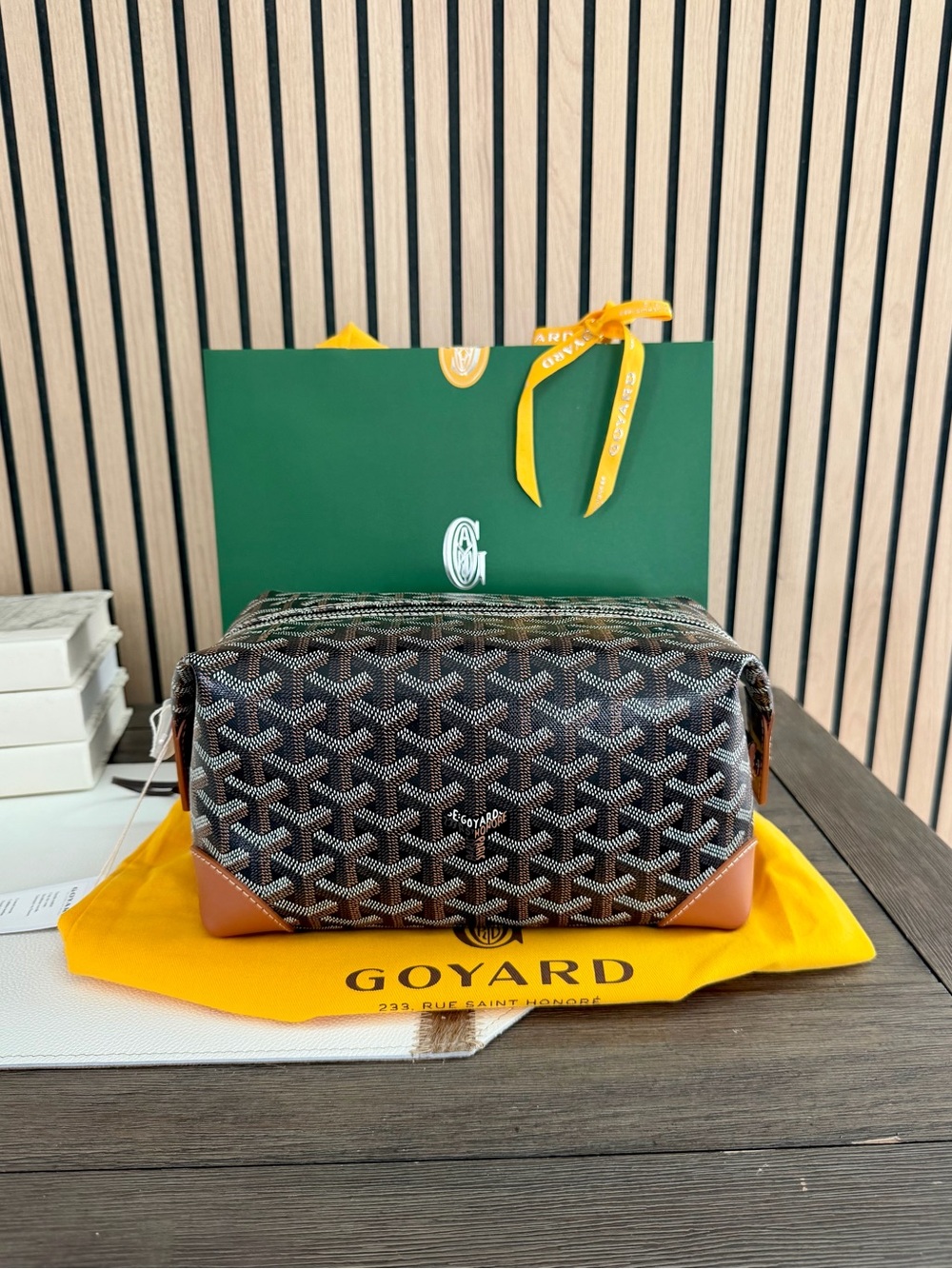 Goyard Black & Brown Goyardine Coated Canvas Cosmetic Pouch